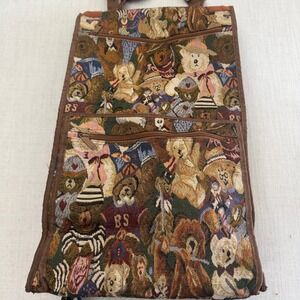 Vintage Jade Teddy Bear Tapestry Rolling Collapsable Shopping Cart Travel Bag